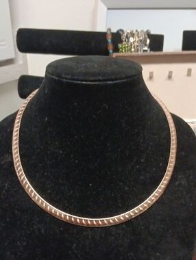 Textured Omega Necklace (18 Inches) and Earrings in ION Plated RG Stainless Stee